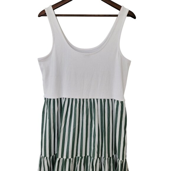 J.Crew Striped Tiered Midi Dress Womens Size L White Green Pockets NWT - Picture 7 of 8